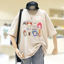 zaw big code cute cartoon printed short sleeve t-shirt woman summer 2022 new fat mm blouse cover with slim hide