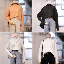 zaw large size loose semi-high collar base shirt female spring and autumn foreign atmosphere with long sleeve T-shirt fat mm top thin cover