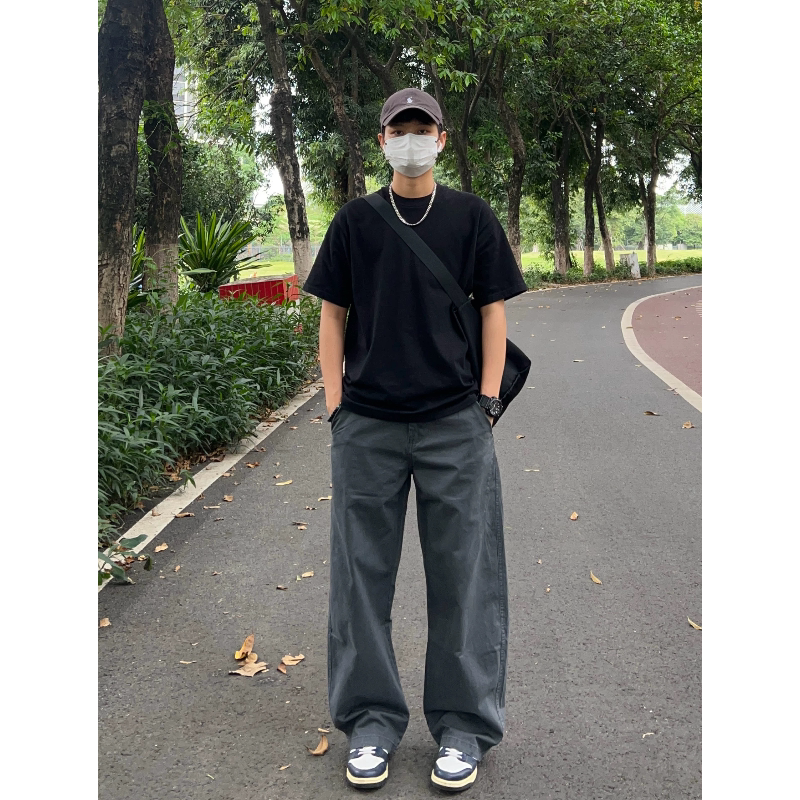 Meters 2026 Spring/Summer New American Retro Casual Pants Men's Japanese Style Loose Straight Wide-Leg Pure Cotton Trousers