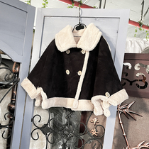 T2206 suede childrens mens and womens warm and handsome short coat double-row foreign style spring autumn and winter short cloak