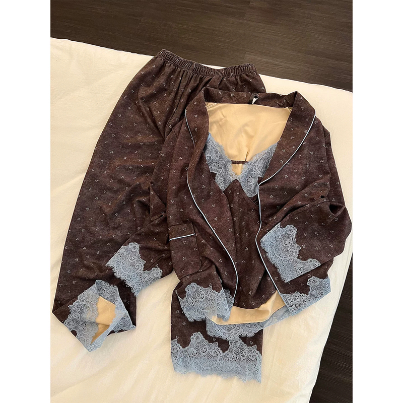 Victorian Style Pure Cotton Pajamas for Women 2026 New Autumn and Winter Retro Lace Splicing Home Wear Set
