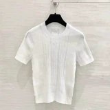 Трикотажный свитер для отдыха, приталенная футболка, в стиле Шанель, круглый воротник, городской стиль, французский стиль, короткий рукав