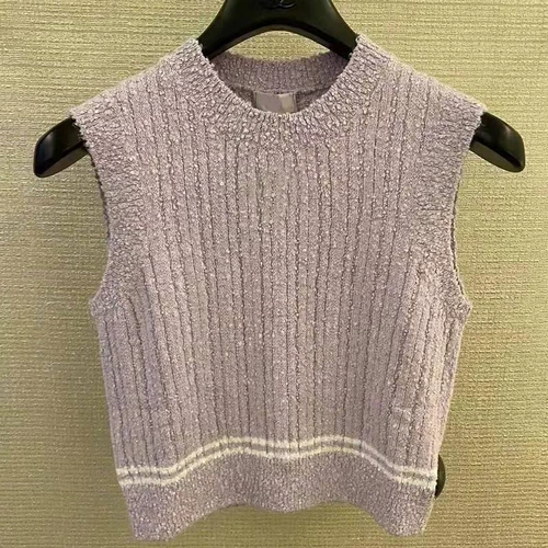 Летний ретро трикотажный жилет без рукавов, майка топ, в стиле Шанель, круглый воротник