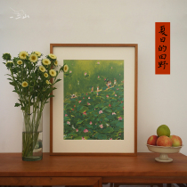 A - two mountains original summer fields ink painting room decorative painting of the porch painting of the emperor small painting