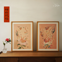 One or two mountains original Emperor little painting Gods blessing new Chinese ink painting New year painting living room porch decoration painting