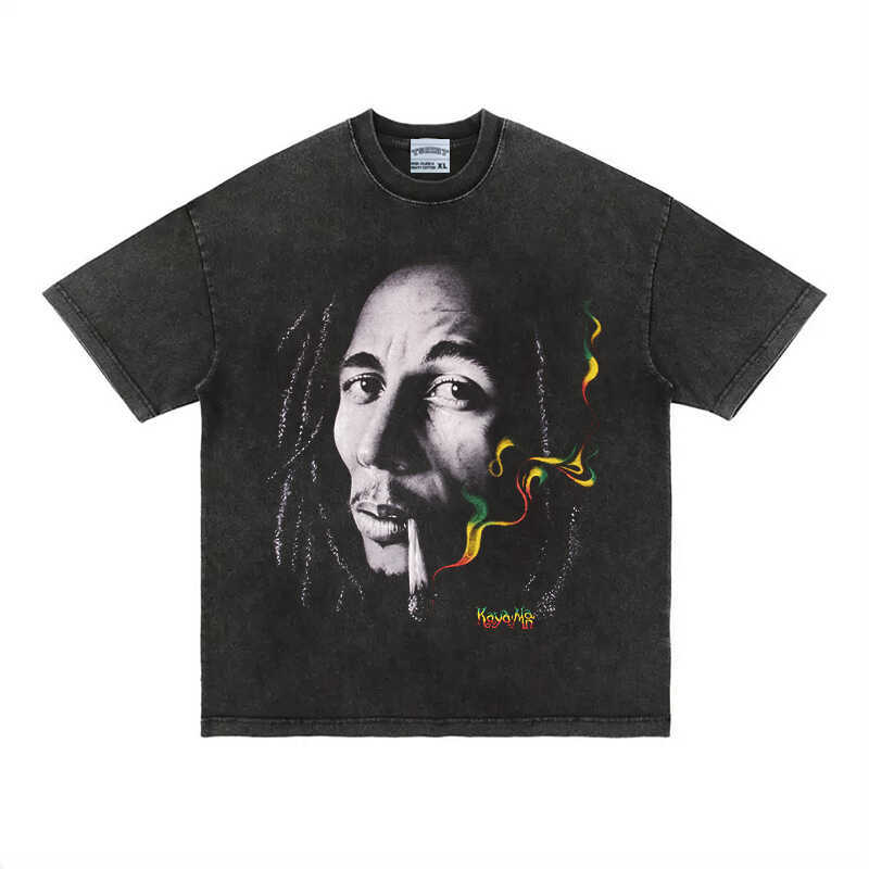 Reggae Music Godfather Bob Marley Jamaica Bob Marley T-Shirt Short-Sleeve Heavyweight Pure Cotton Round Neck Printed Long-Sleeve