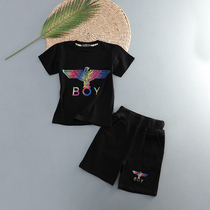 Summer fashion brand boy childrens clothing suit Boy parent-child clothing Childrens pure cotton short-sleeved T-shirt Girls half sleeve casual shorts