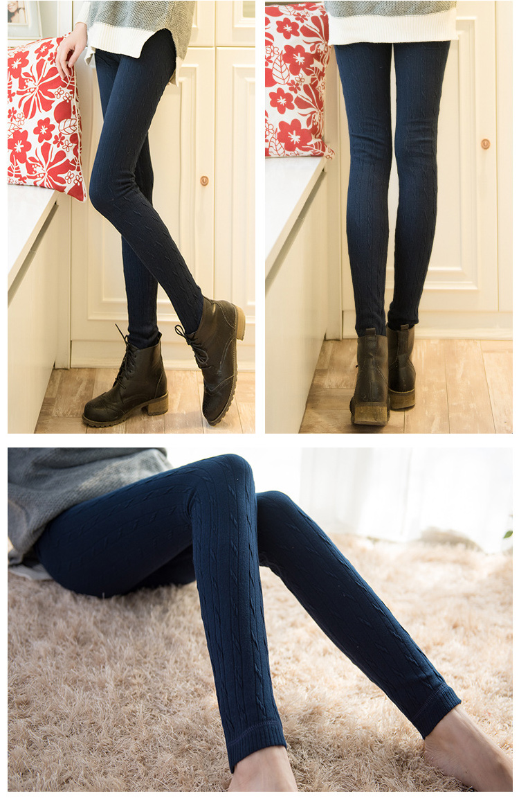 Người mẫu mùa thu và mùa đông mặc quần legging thun đen nữ sinh viên Slim chân quần cotton đan quần len - Quần tây thường do lot nu