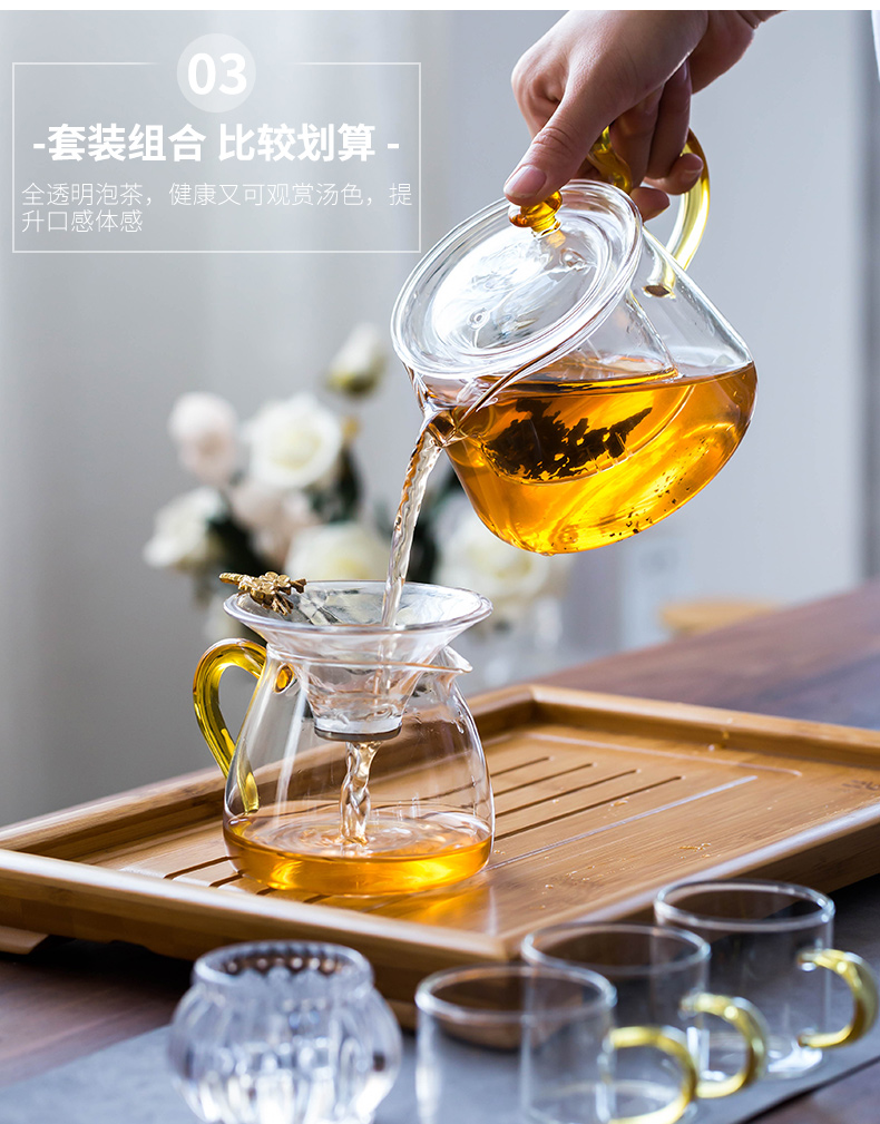 The Heat - resistant glass tea set suit household contracted and I kung fu red tea pot to boil tea Japanese transparent tea cups