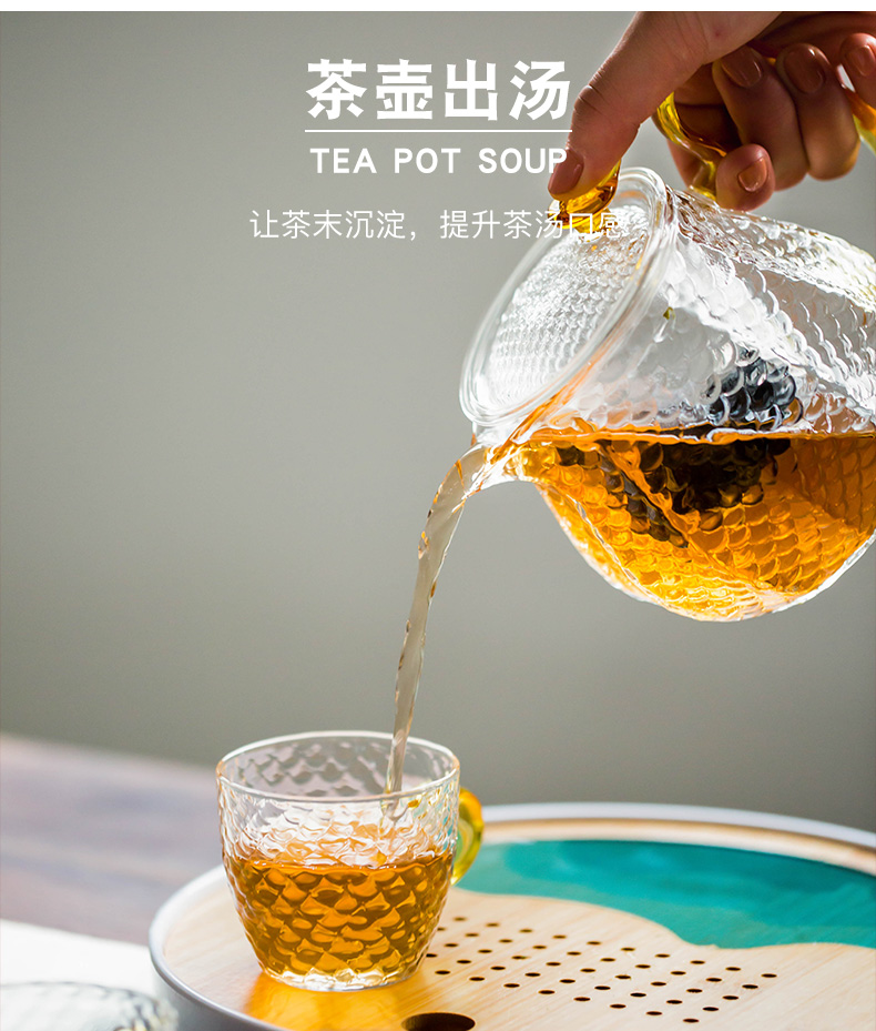 Japanese hammer transparent glass teapot household heat resisting high temperature filtration tank flower teapot tea boiled tea tea