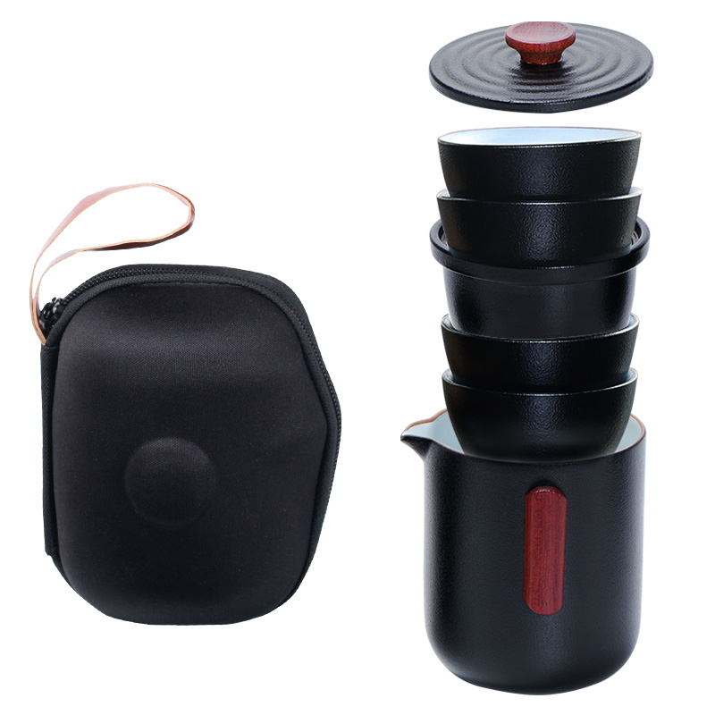 Lines of plain black pottery to crack a pot of trill travel tea set fourth suit portable bag take the teapot tea cup