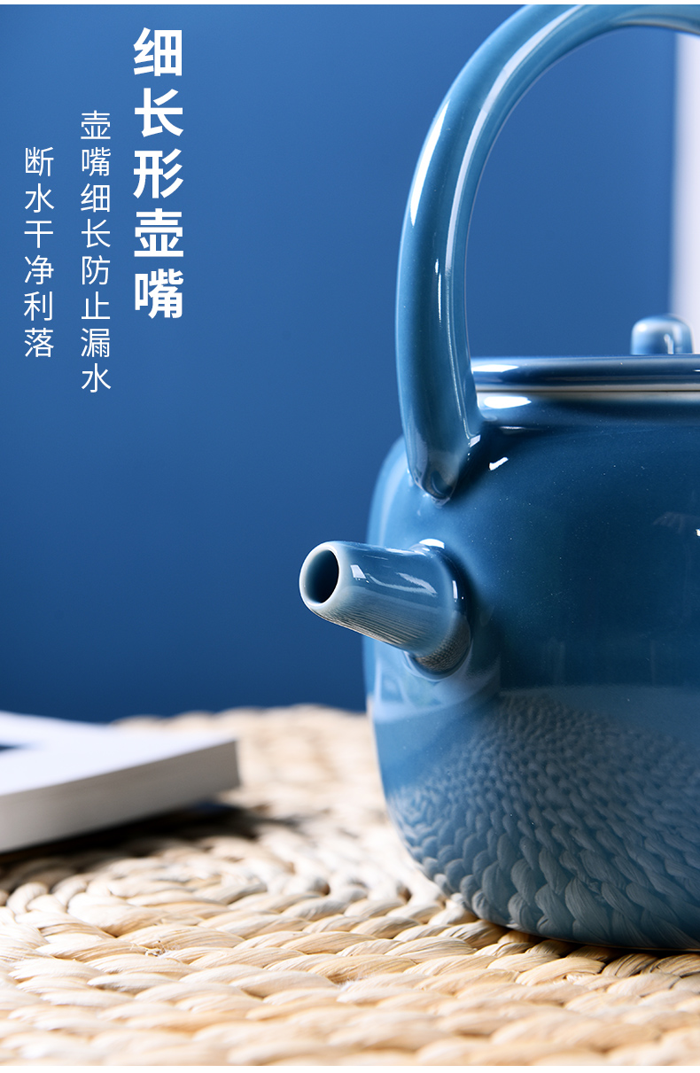 Japanese girder pot of large - sized ceramic kung fu tea set domestic large - capacity cold cold water teapot teacup ji blue