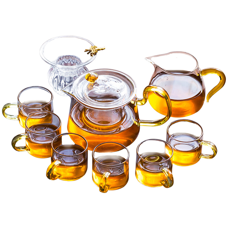 The Heat - resistant glass tea set suit household contracted and I kung fu red tea pot to boil tea Japanese transparent tea cups