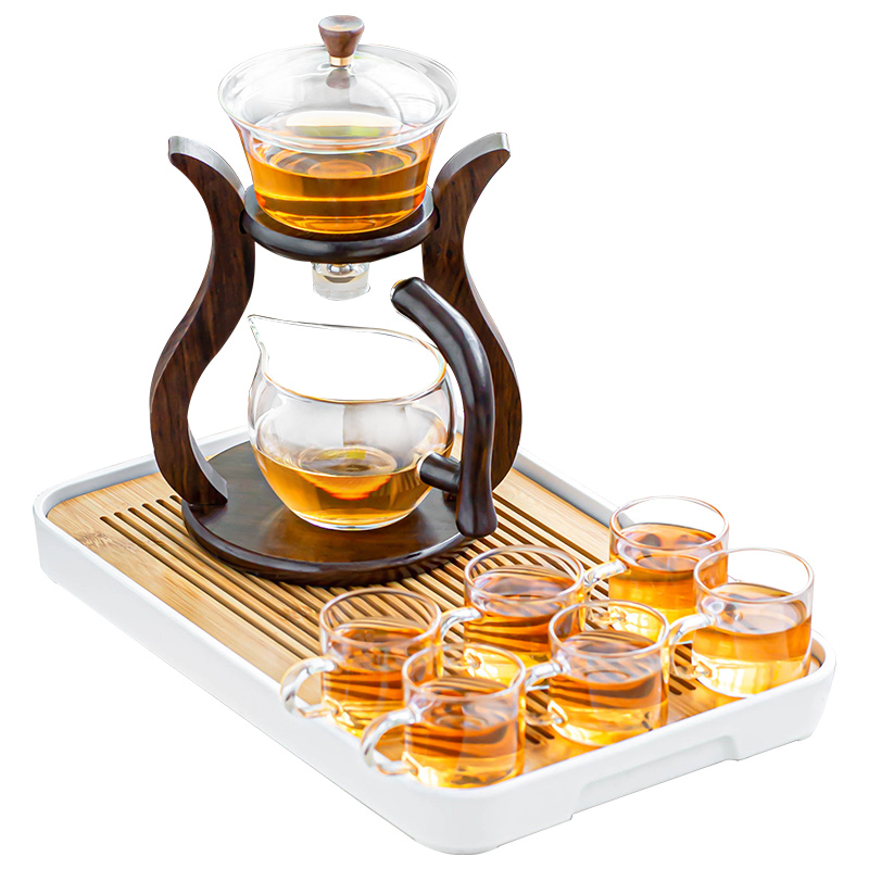 Palace the lantern half automatic lazy kung fu tea set heat - resistant transparent glass teapot home tea cups