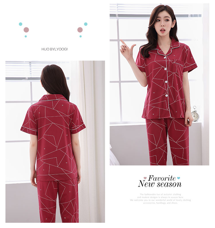 Mùa hè ngắn tay Hàn Quốc cotton đồ ngủ của phụ nữ quần cotton phần mỏng tháng quần áo trung niên ladies home dịch vụ phù hợp với