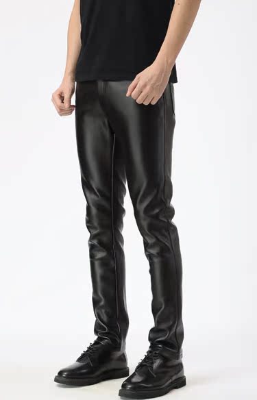 Mùa thu và mùa đông quần da nam Slim feet Phiên bản Hàn Quốc của đầu máy xe máy Harley gió cộng với nhung dày ấm áp chặt chẽ thủy triều quần thun nam