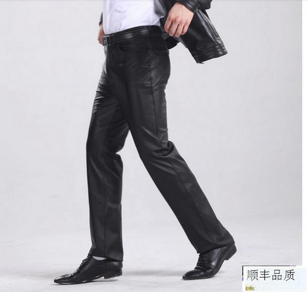 Mùa thu đông siêu quần da nam cộng với nhung dày mỏng thả lỏng thẳng trung niên eo cao ngồi xổm xe máy quần ống bó cho nam