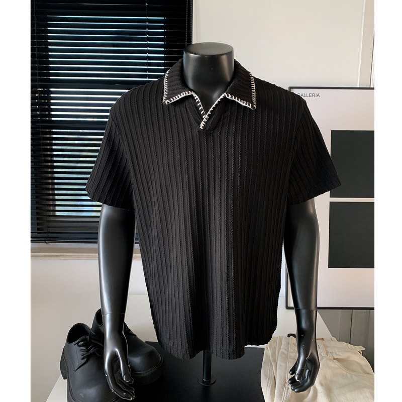 Shell Embroidered Wheat Pattern Short-Sleeved Polo Shirt for Men, Summer Cleanfit American Jacquard Loose Half-Sleeved T-Shirt