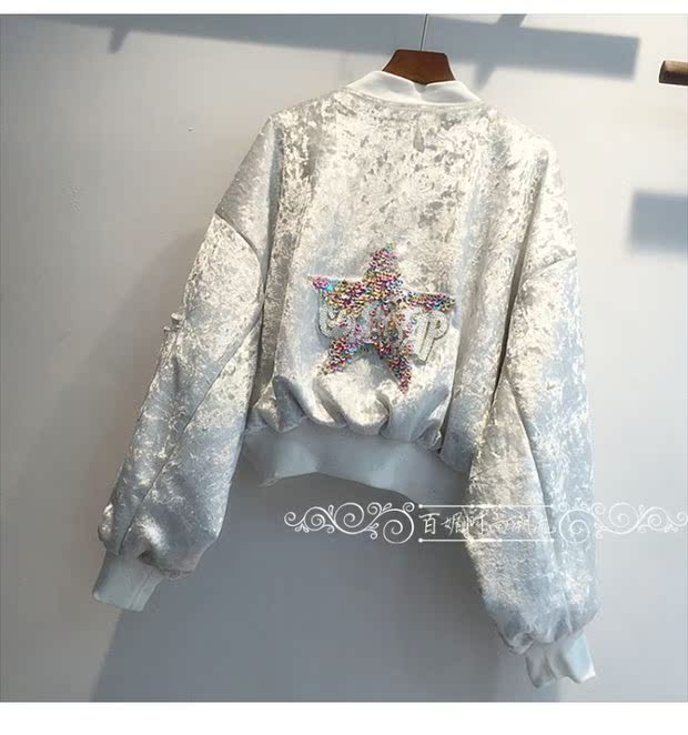 Mùa xuân mới 2017 thêu thư sequin áo khoác ngắn áo khoác bóng chày bay đồng phục nữ mùa xuân và mùa thu - Áo khoác ngắn đầm nữ đẹp