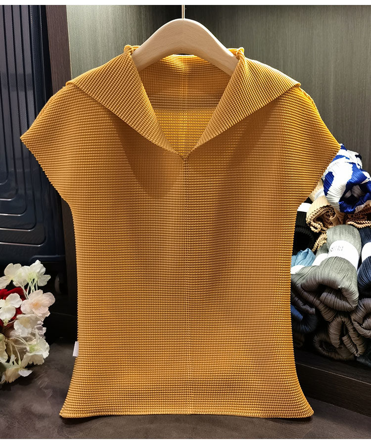 Áo thun cổ chữ V xếp ly dáng ôm thanh lịch nữ — Màu xanh lam nhạt, Màu xanh lục, Màu đen, Màu cam chi tiết 24