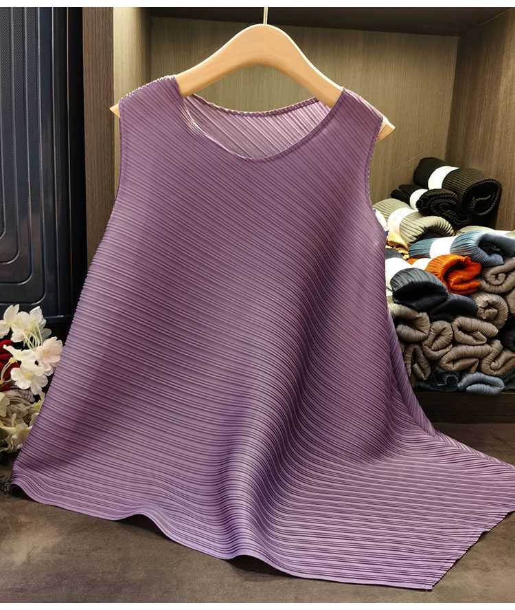 Áo ba lỗ nữ xếp ly suốt đời dáng rộng mỏng nhẹ mùa hè — Tím hoa cà, Màu đen, Màu đỏ cam, Màu xanh nước hồ chi tiết 28