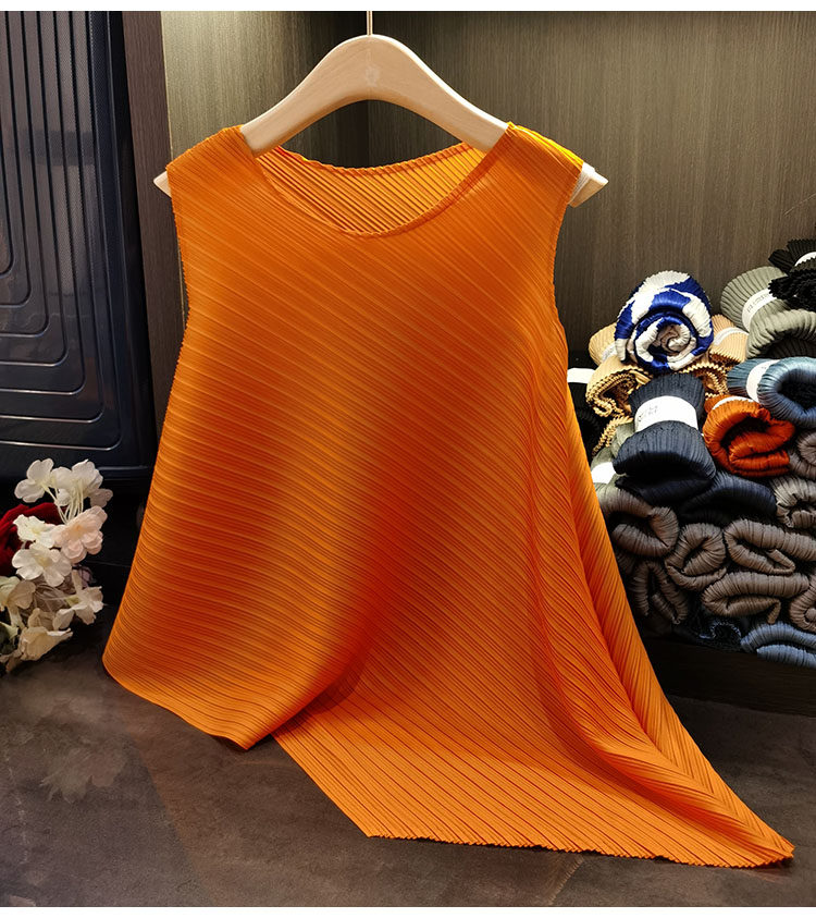 Áo ba lỗ nữ xếp ly suốt đời dáng rộng mỏng nhẹ mùa hè — Tím hoa cà, Màu đen, Màu đỏ cam, Màu xanh nước hồ chi tiết 18