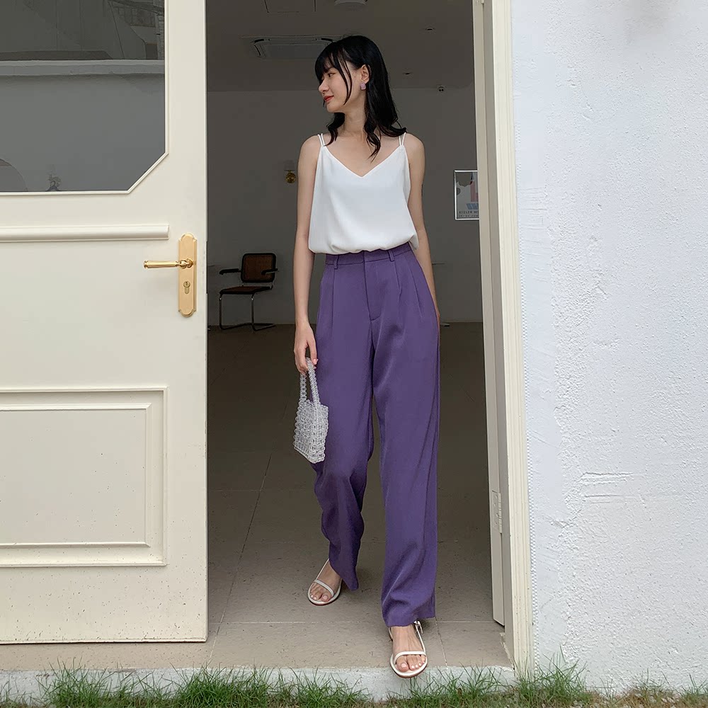 Love rose purple wide-leg pants casual pants women's 2022 summer high waist cloud pants women's drape suit mopping pants