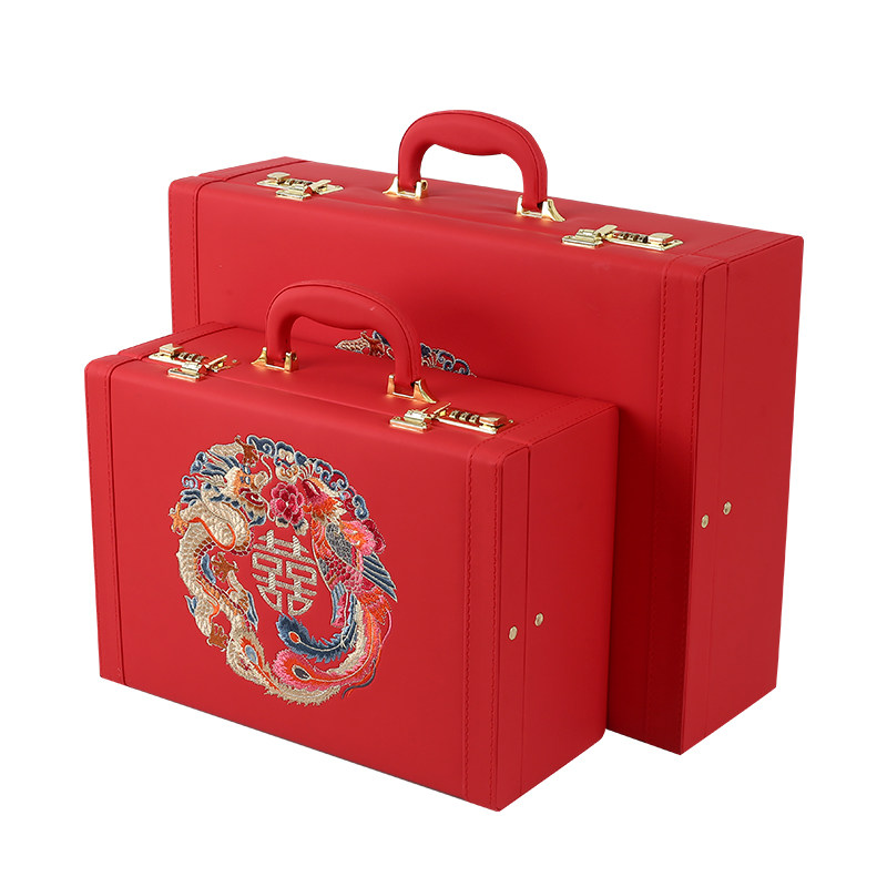 Marriage bride dowry box red box engagement wedding gold box leather box Xiuhe clothing dowry box official box password box