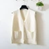 Dệt kim vest nữ đoạn ngắn Hàn Quốc phiên bản của mùa xuân và mùa thu lỏng V-cổ túi cardigan tay áo len áo vest áo khoác nữ