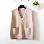 Dệt kim vest nữ đoạn ngắn Hàn Quốc phiên bản của mùa xuân và mùa thu lỏng V-cổ túi cardigan tay áo len áo vest áo khoác nữ