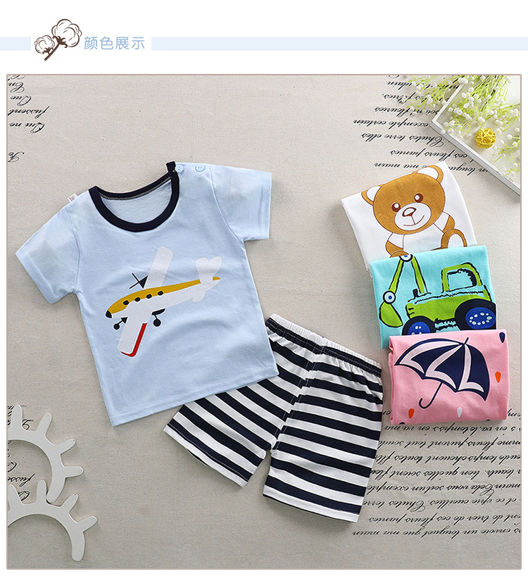 Quần áo trẻ em Bộ đồ cotton ngắn tay cho bé 1-2-3-4 tuổi Quần áo mùa hè cho bé trai và bé gái áo thun hai dây quan ao babi