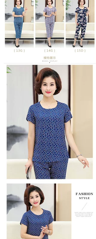 Trung niên nữ mùa hè cotton lụa kích thước lớn mẹ ngắn tay in trung niên tuổi cotton mỏng lụa bông phù hợp với mùa hè - Quần áo của mẹ áo dạ trung niên