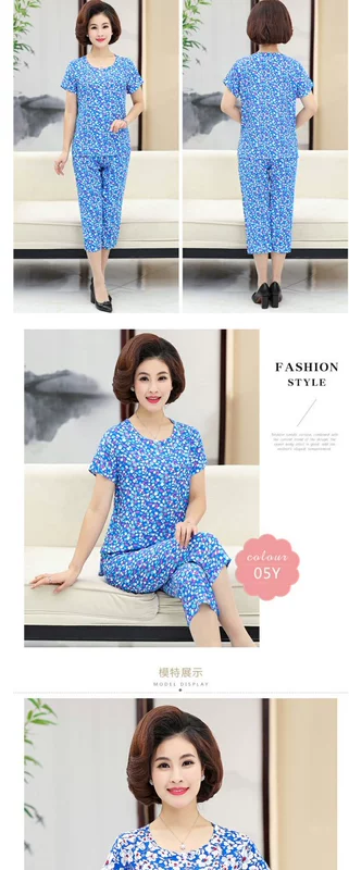 Trung niên nữ mùa hè cotton lụa kích thước lớn mẹ ngắn tay in trung niên tuổi cotton mỏng lụa bông phù hợp với mùa hè - Quần áo của mẹ áo dạ trung niên