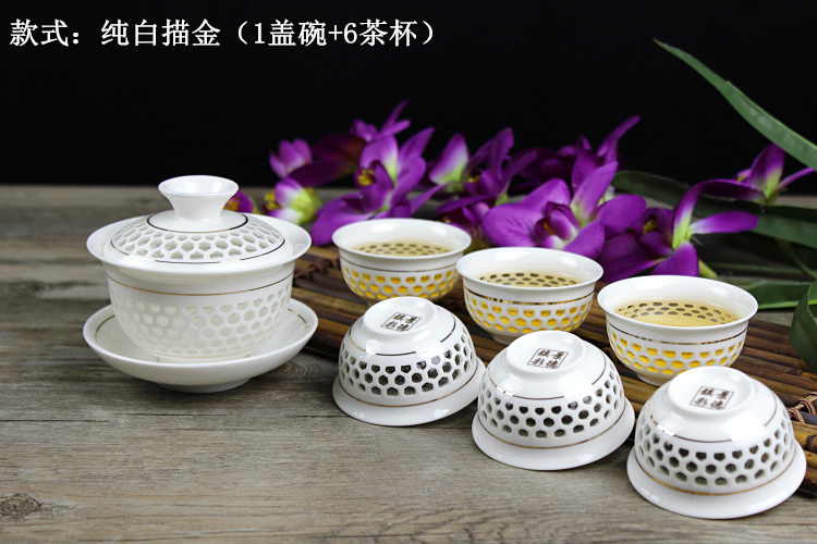 Màu xanh và trắng sứ nhỏ rỗng Linglong bộ trà gốm tổ ong bao gồm bát trà bộ hoàn chỉnh của bộ trà Kung Fu nhà bộ ấm trà đẹp