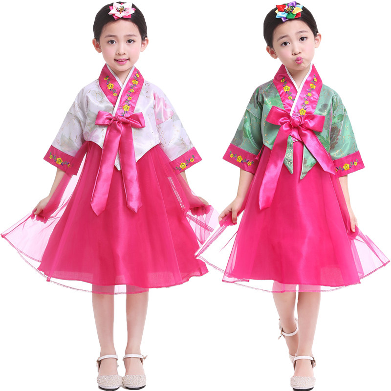 Female children Han uniforms North Korean national elephant hat dance suit ethnic minority performance Costume Grand and This Today Hanging Skirt Green