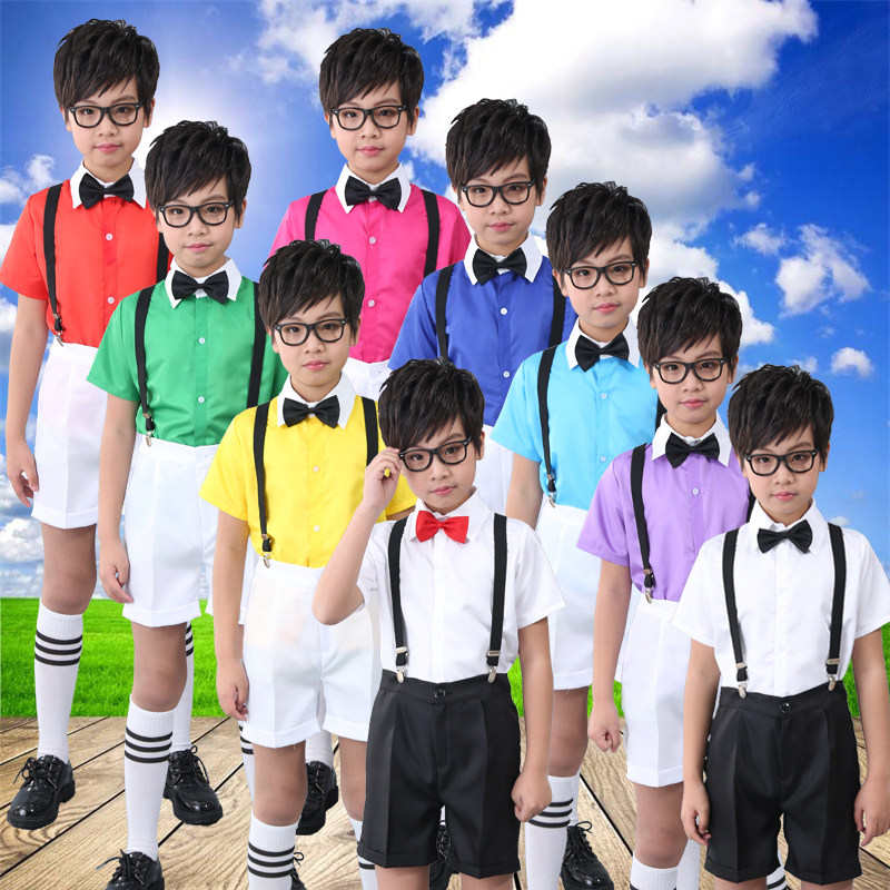 61 61 male and primary school students big choir short sleeve performance to serve poetry recitation performance to host green red blue purple
