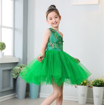 2019 61 New Shoulder Princess Pungbo Dress Girl Green Baby Green Baby Choir Suite