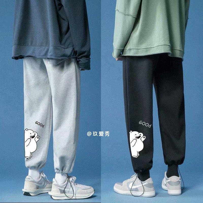 Flaw bear sports pants men loose straight tube feet spring autumn boys gray pants Han edition tide casual pants