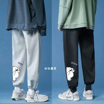 Printed Bear Sports Pants Men Loose Straight Tube Bunches Foot Spring Autumn Season Boys Grey Sweatpants Korean Version Trendy Casual Pants