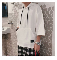 Even hat short sleeve T-shirt male teen student with cap summer 50% mid-sleeve loose pendant sensation 5-half sleeve sweatshirt