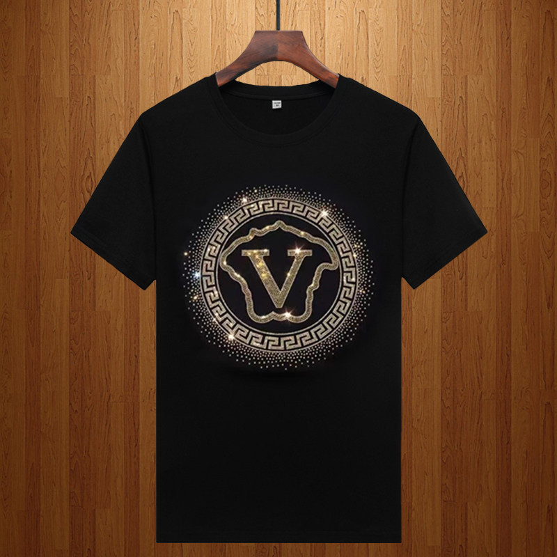 Fanjia 2026 Summer New Round Neck Modal Fashion Rhinestone Short-Sleeve T-Shirt for Young Men, Large Size Half-Sleeve Tee