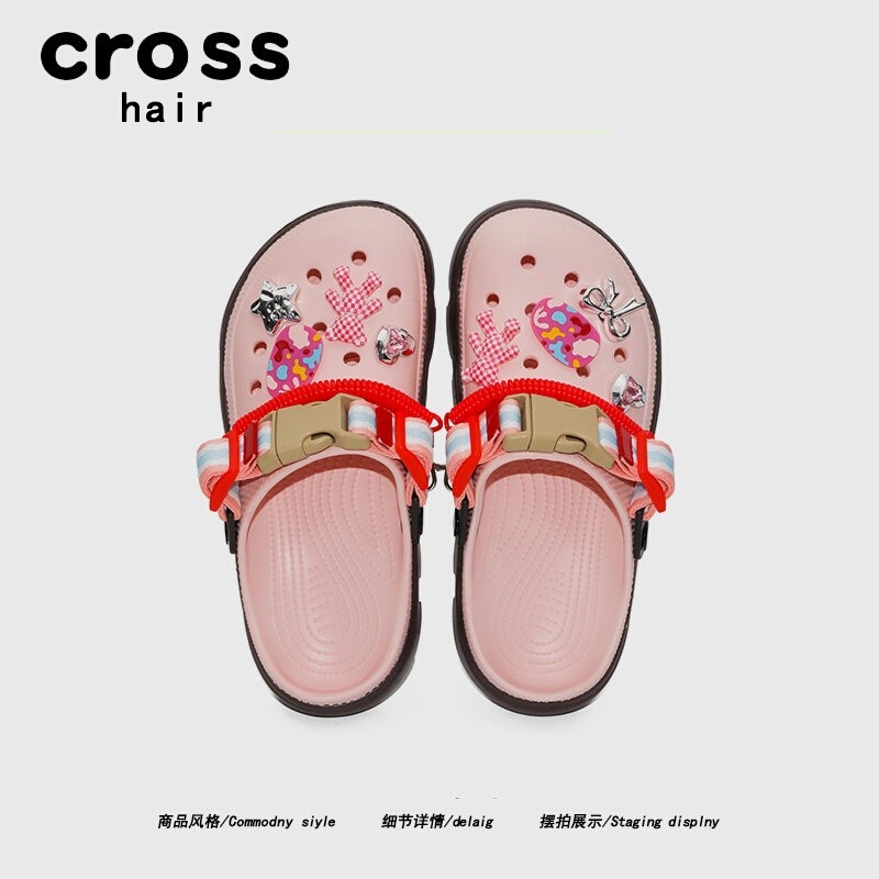 [Strawberry Sparkling Water] Crosshair Summer Lively and Bright Clogs for Women, Slip-On Red Buckle Strap Slippers