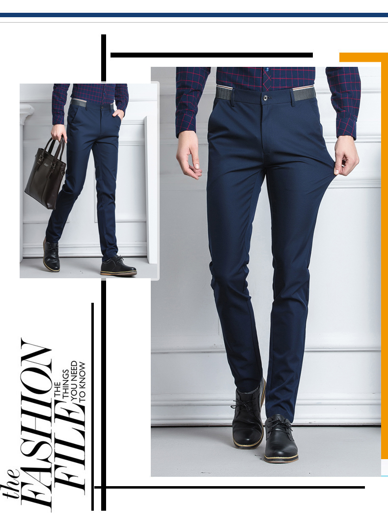 Stretch Slim Male Business Quần thường xuyên Quần nóng miễn phí Mùa thu và mùa đông Dày Thanh niên Quần nam Anh Quần nhỏ chân dài quần đùi nam