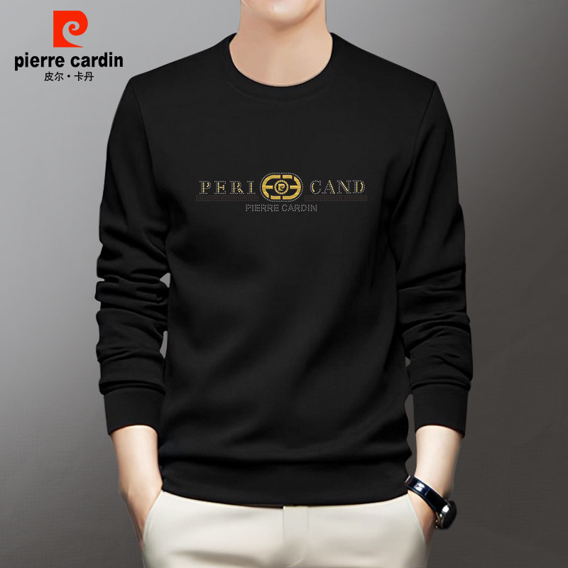 Pirkadan autumn and winter men's fleece hoodie, warm round neck long sleeved T-shirt, middle-aged men's base shirt, autumn clothes