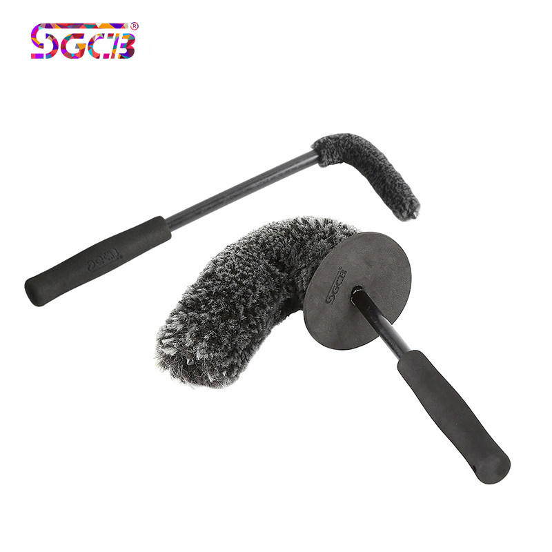 sgcb new grid steel ring fiber cleaning brush car beauty wheel hub long handle fiber stick group clean bendable brush