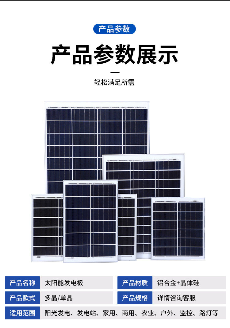 Солнечный модуль 太阳能光伏发电板6v18v36v45v工程并网离网路灯家用监控户外照明 OTHER