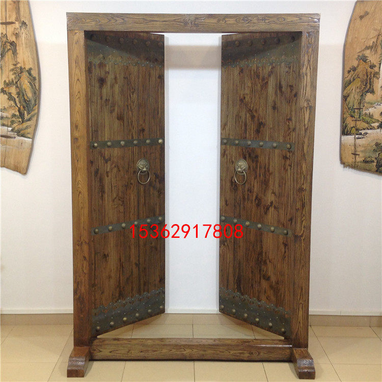 Chinese imitation antique solid wood gate retro quad courtyard courtyard door double switch gate set as temple gate villa gate