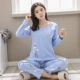 Mùa thu và mùa đông Đồ ngủ Hàn Quốc phụ nữ mùa đông lady phim hoạt hình cotton dài tay quần dày phù hợp với dịch vụ nhà có thể được mặc đồ bộ quần ống rộng mặc nhà