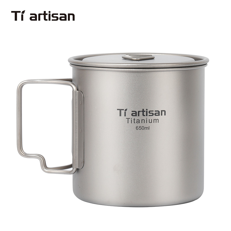 Titanium artisan Ta8312 Outdoor Titanium Cup Coffee Cup folded handle portable travel cup with cover 650ML
