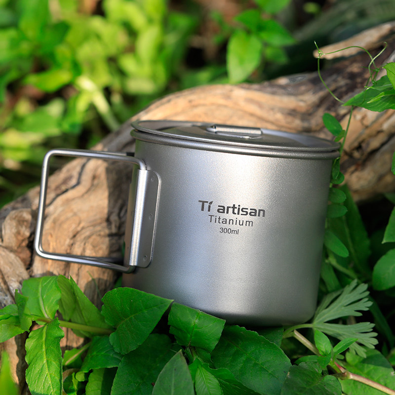 Tiartisan Outdoor Pure Titanium Cup Portable Drinking Water Cup Mini Coffee Cup 300ml Folding Handle Water Ta8302-Taobao